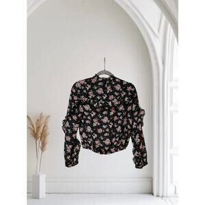 Forever 21 Floral Long Sleeve Ruffled Shirt  Size Small